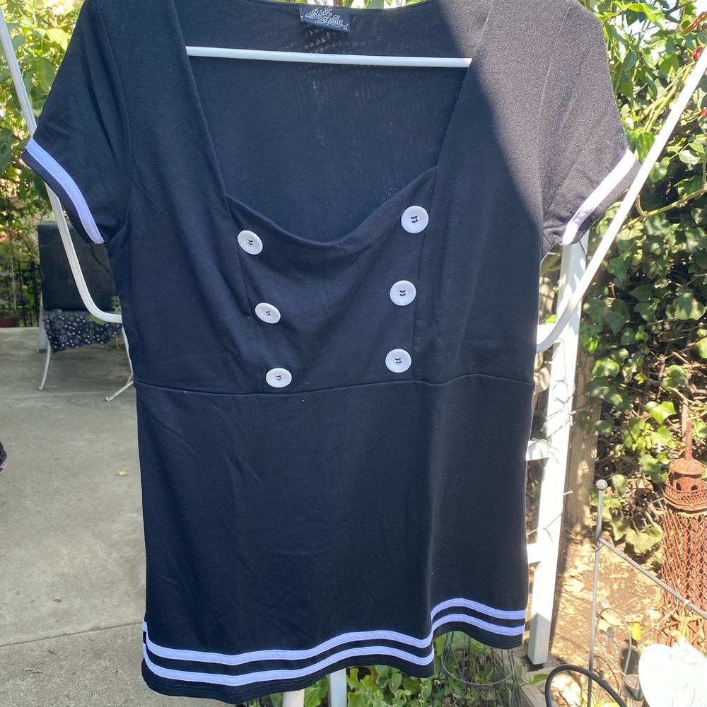 RockSteady Black Short-Sleeve Nautical-Inspired Top